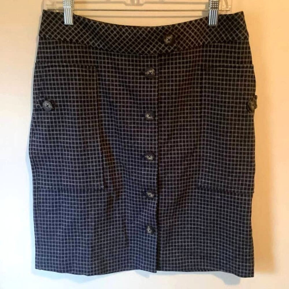 J Jill Womens Ponte Button Front Gingham Windowpane Pocketed Skirt Size Small